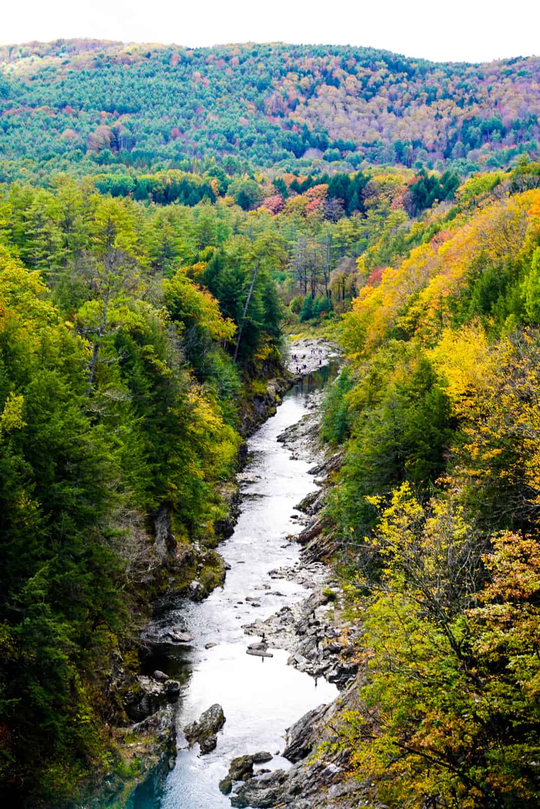 View from the suspension bridge overlooking Quechee Gorge