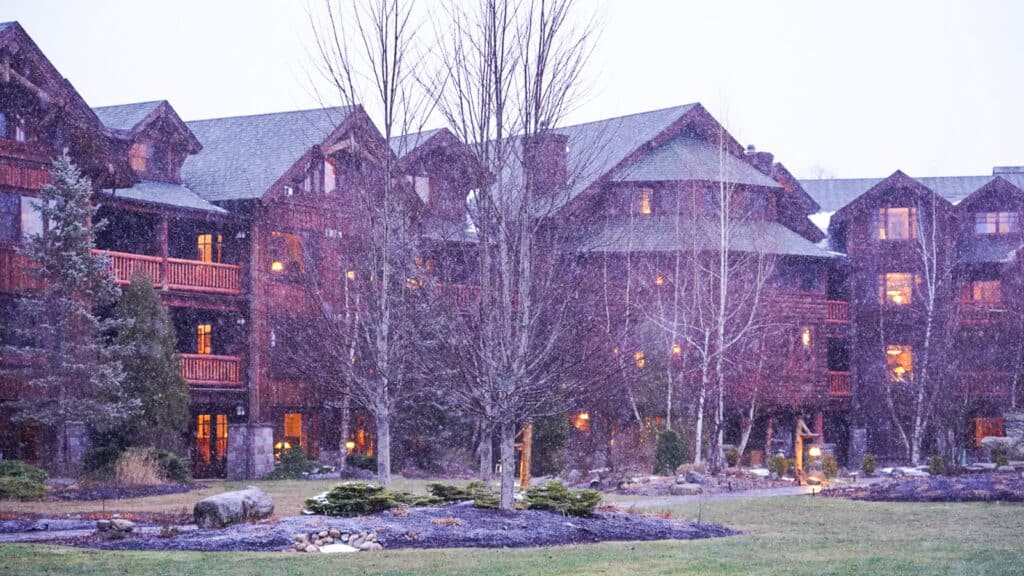 exterior view of whiteface lodge - winter weekend in Lake Placid