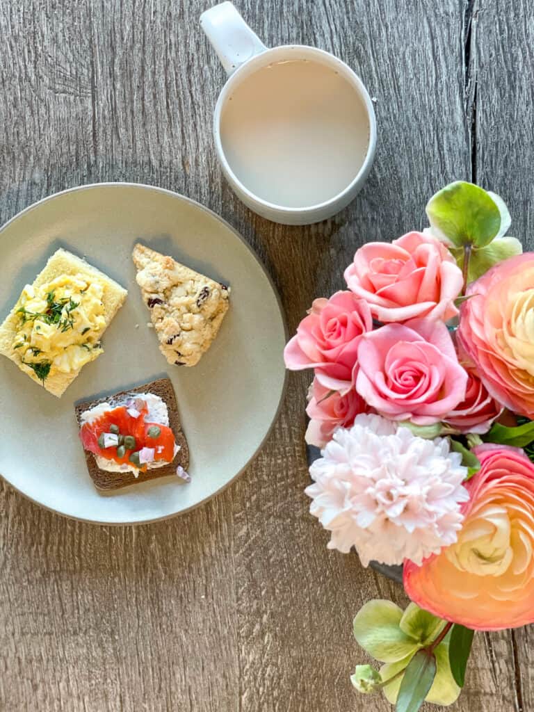 aerial view of tea and tea sandwiches - travel inspired Valentine's Day