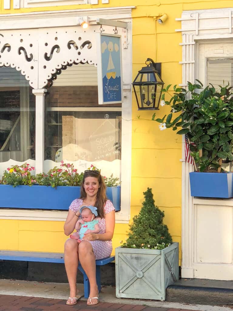 mom and daughter outside Louisas restaurants. reasons to visit cape may with kids