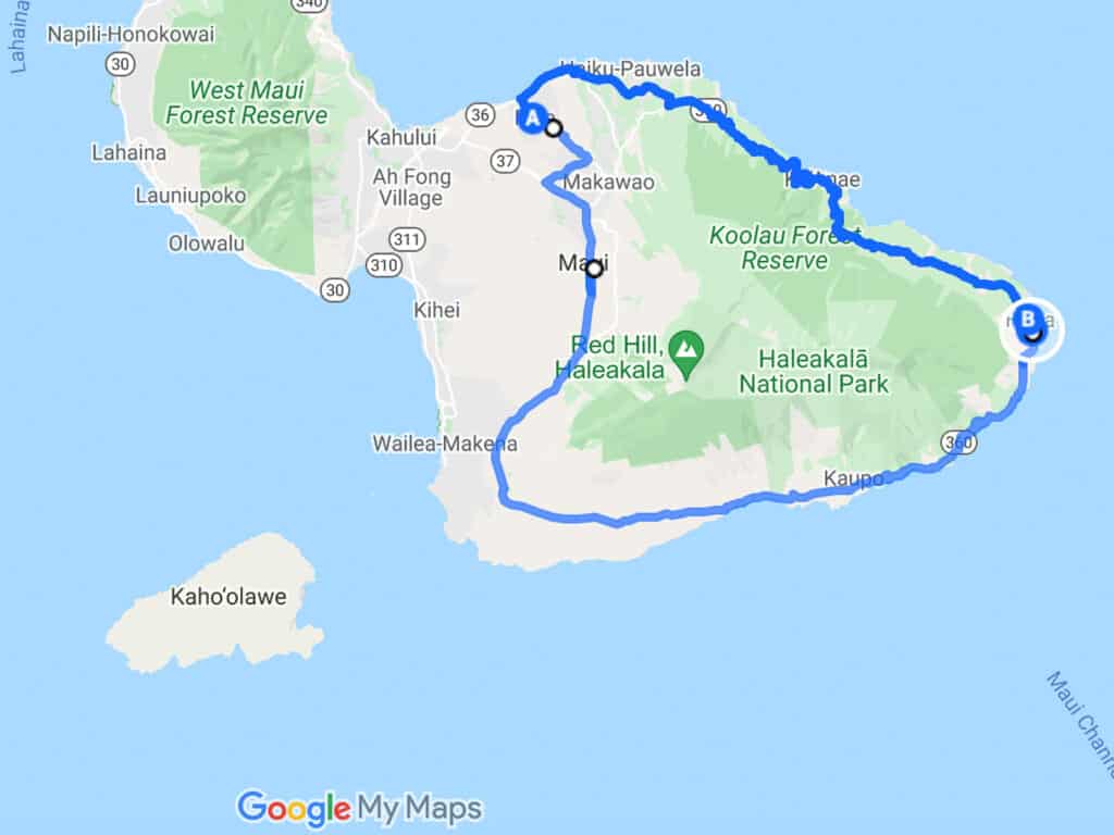 map of full route of road to Hana