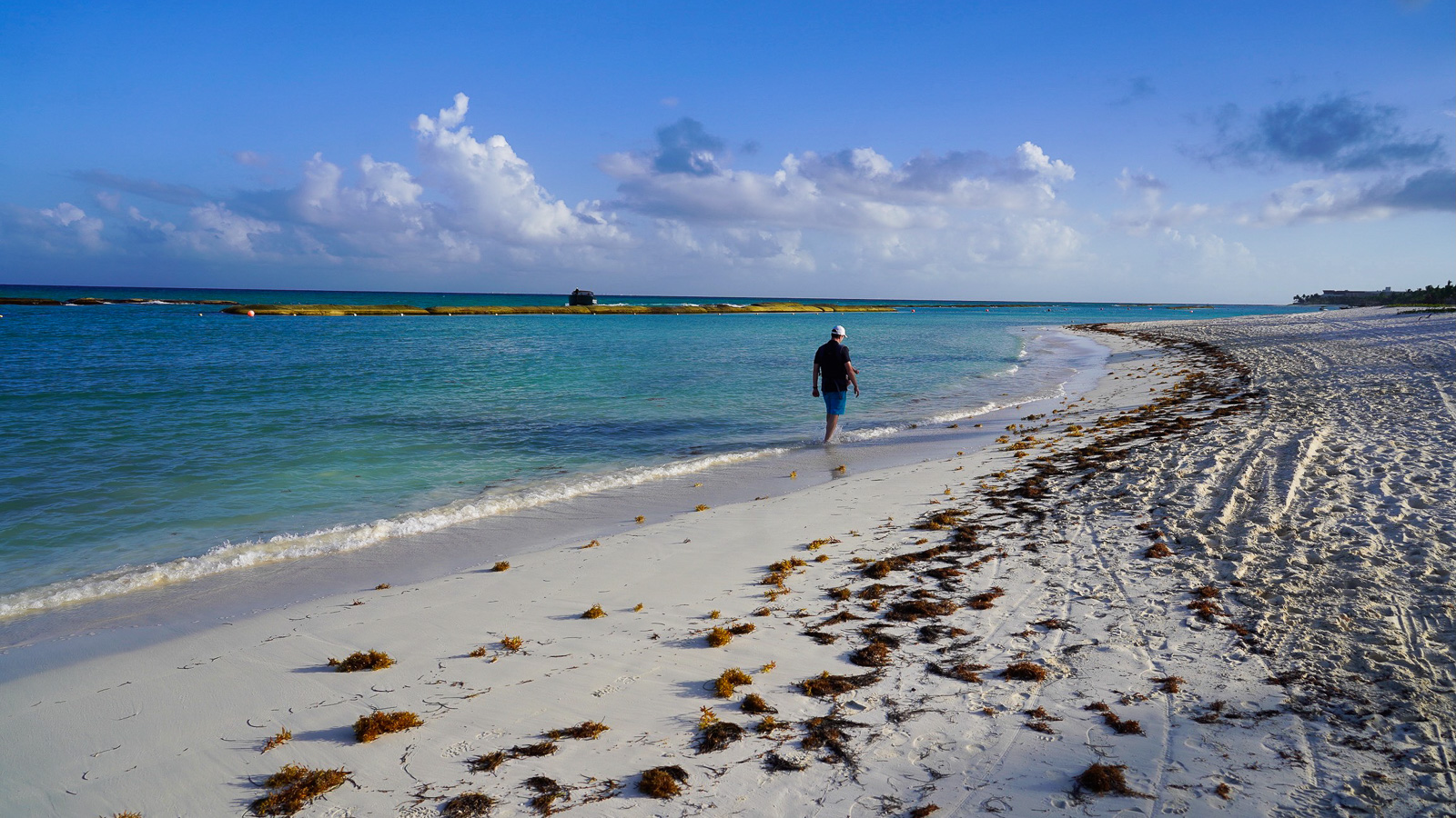 dad walking on rosewood mayakoba beach