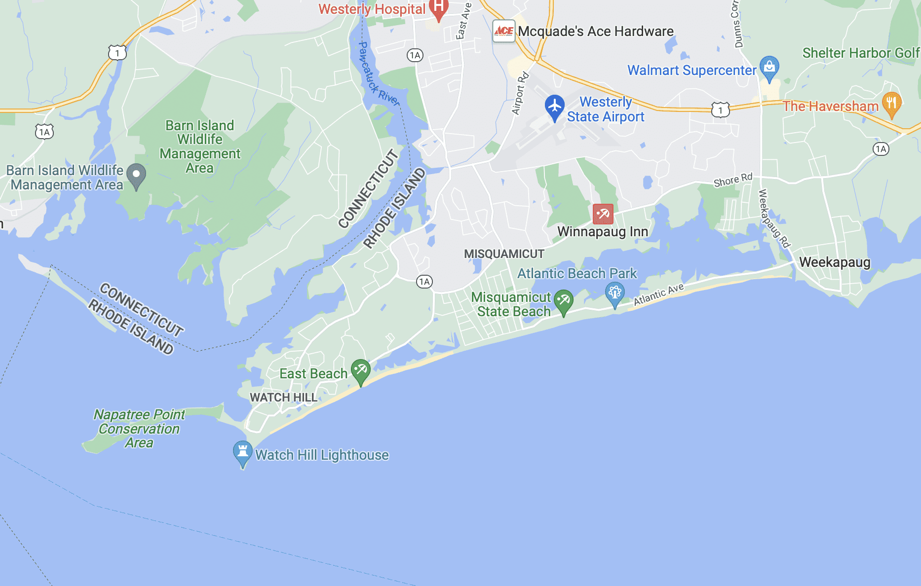 google map of westerly rhode island
