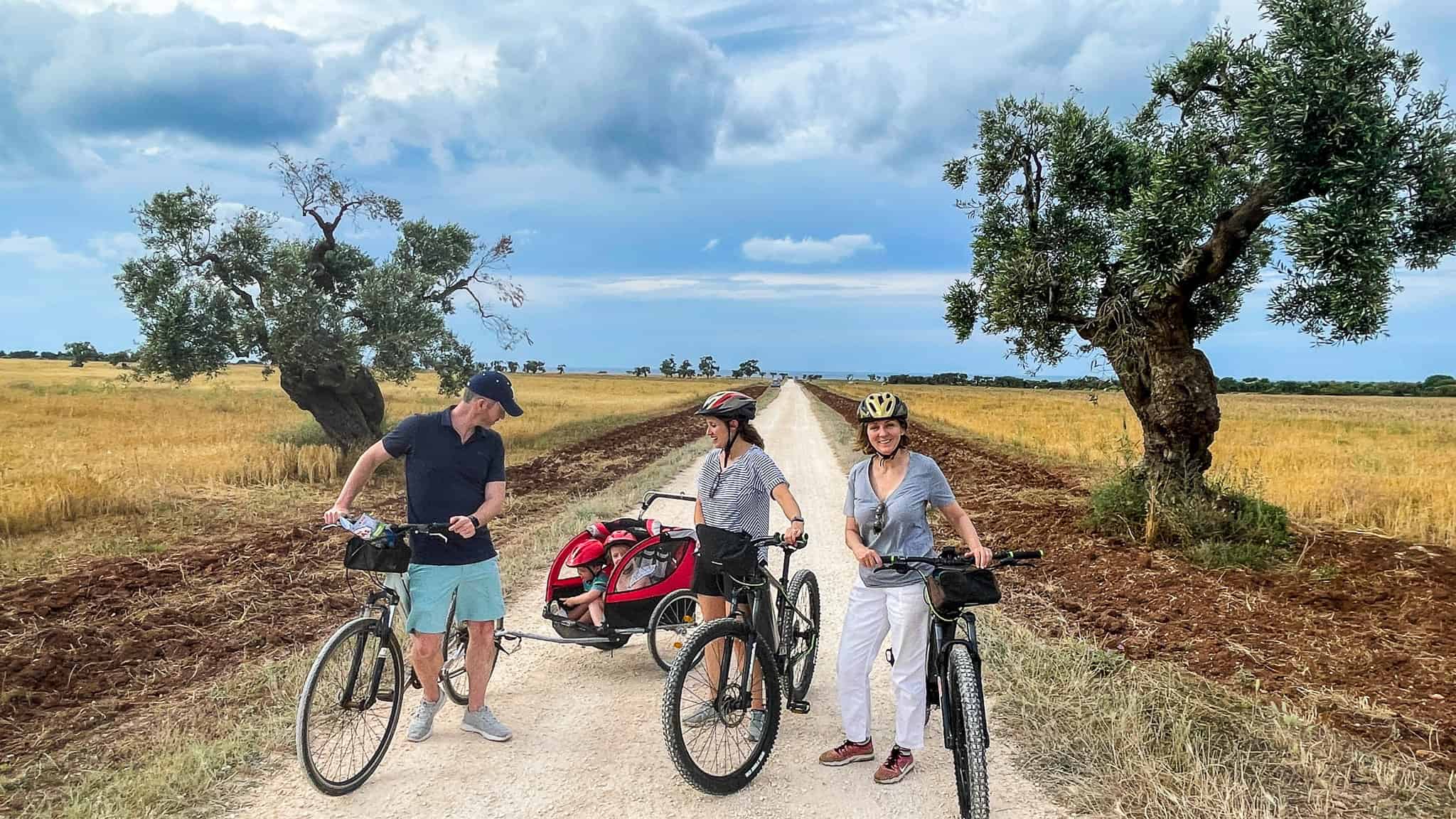 family on bike tour with Madera bikes ostuni puglia Italy