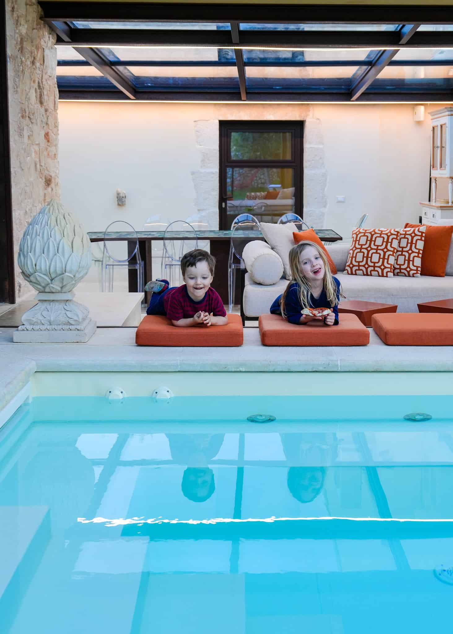 two kids at tenuta della cava, luxury villa in sicily